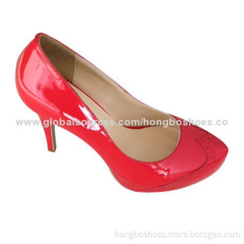 Platform Women's Dress Shoes with Two-tone Designs, Leather High Heel and Rubber Outsole